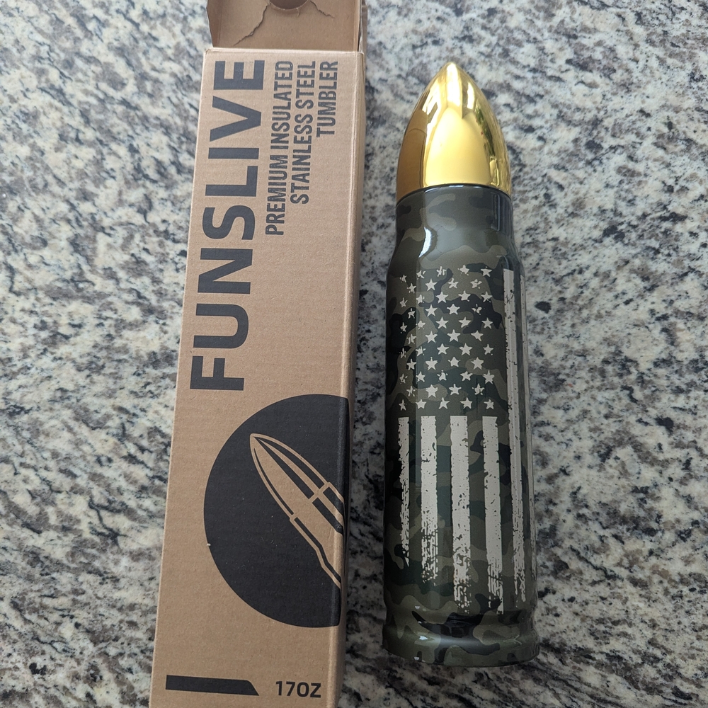 FUNSLIVE Camo Bullet Tumbler with Gold Top